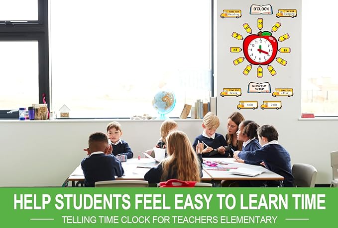 WhatSign Telling Time Bulletin Board Set Telling Time Teaching Clock for Kids 34Pcs Learning to Tell Time Clock Telling Time Clock for Classroom Must Have Bulletin Board Decorations