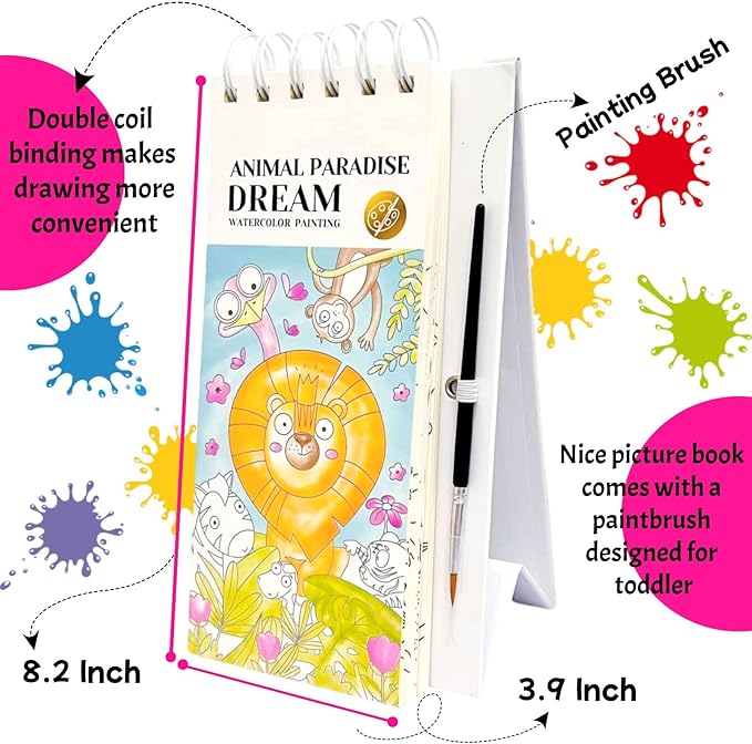 Riomhorry Water Coloring Books for Toddlers, Water Painting Easel Books with Brush for Kids Ages 2-4, 4-8, Watercolor Book to Toddler Painting Activities, Animal Paradise
