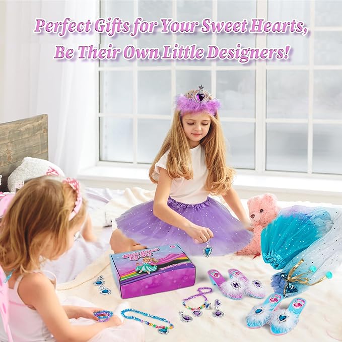 Princess Dress Up, Girl Dress Up & Jewelry Boutique, Toddler Dress Up Toys with Cloak & Tutu Skirt, Princess Shoes Pretend Jewelry Accessories Princess Costumes Gifts Toys for Girls Years 3+