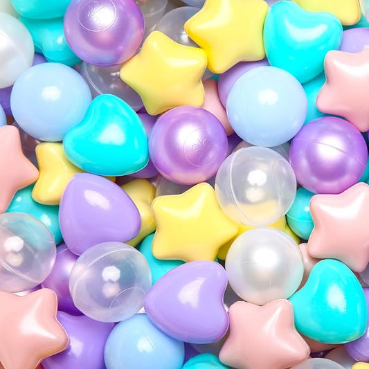 GOGOSO Shape Ball Pits Balls, Star Heart Plastic Play Balls for Toddlers Kids Children, DIY Giant Friendship Bracelet Banner