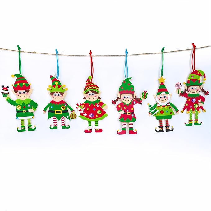 Winlyn 24 Sets Christmas Craft Kits Winter Crafts DIY Santa's Helper Elf Ornaments Decorations Arts Sets Elf Christmas Foam Stickers for Kids Holiday Festive Home Classroom Activities Party Favors