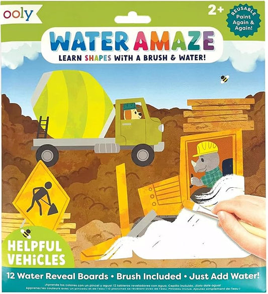 Ooly Water Amaze - Includes 12 Reveal Boards & Brush, Reusable Reveal Pads for Kids, Coloring Books for Toddlers, Paint with Water Books Ages 2+, Helpful Vehicles