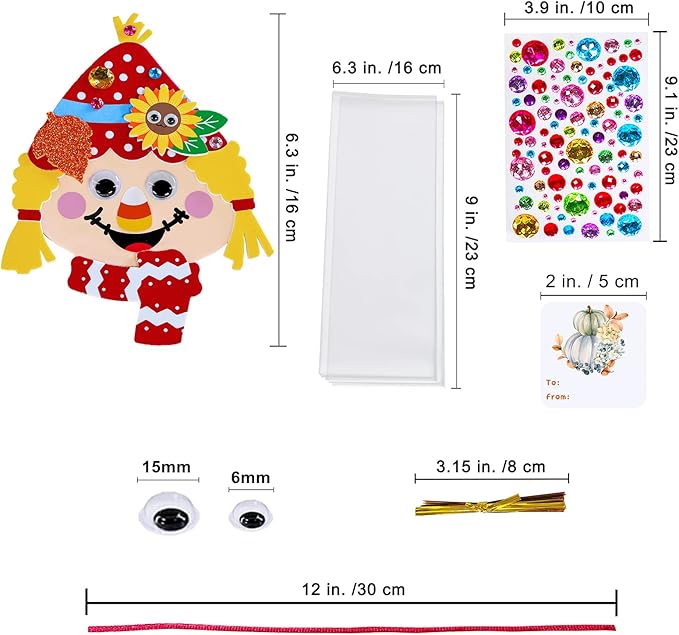Winlyn 24 Sets Fall Craft Kits Autumn Scarecrow Crafts Fall Scarecrow Head Craft Kits Maple Leaves Pumpkins Harvest Foam Stickers Arts and Crafts for Kids Classroom Activities Holiday Party Favors