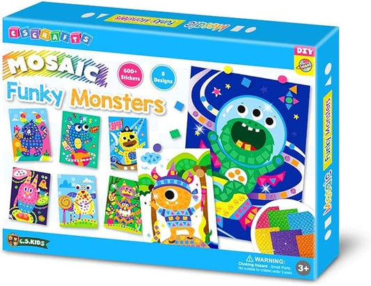 C.S. Kids Magic World Mosaic - Funky Monsters |Crafts Gifts | Educational Glitter Mosaic