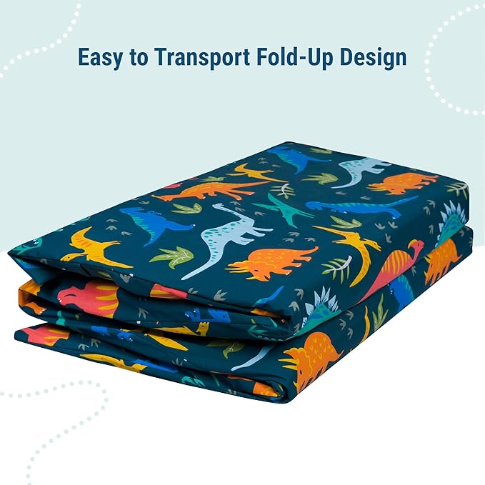Wildkin Kids Nap Mat Cover for Boys & Girls, Sewn-in Flap Design Rest Mat Cover, Perfect for Preschool & Daycare, Fits our Vinyl Nap Mat up to 1.5 Inches Including Basic Sleep Mat (Jurassic Dinosaurs)
