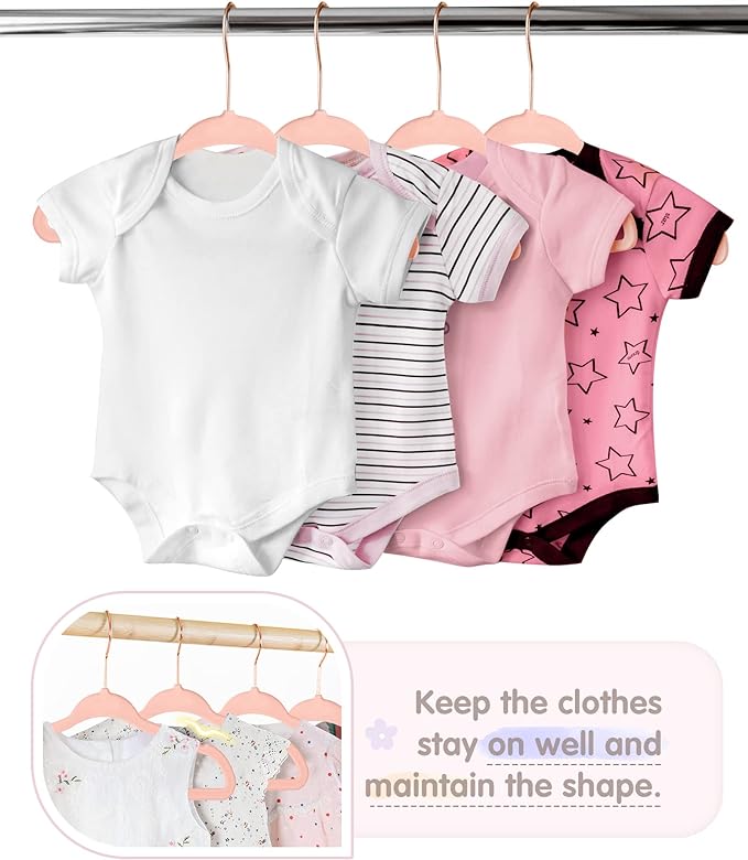 Baby Hangers, VIS'V 11 Inch Pink Velvet Kids Hangers with 6 Pcs Size Dividers Non Slip Nursery Children Closet Clothes Hangers for Infant Toddler Girls and Boys 50 Pcs