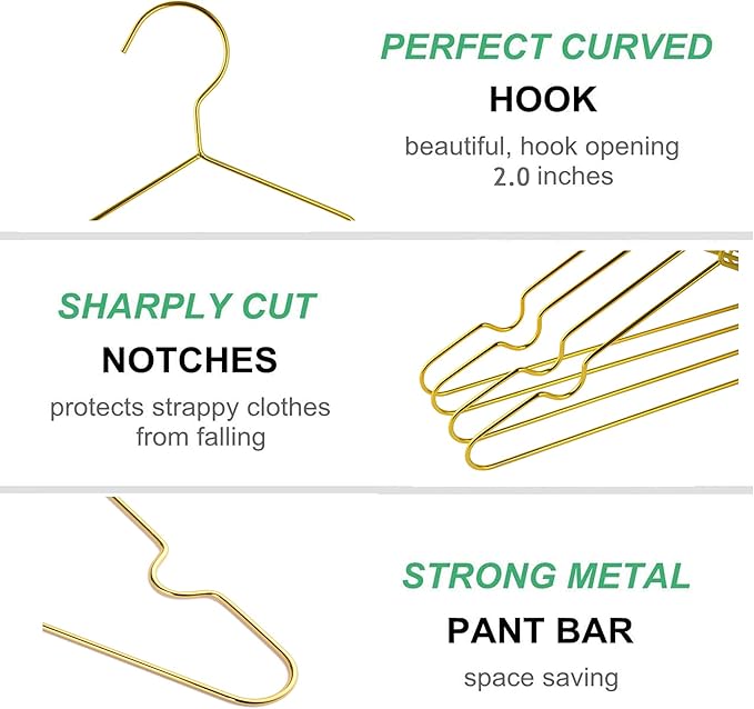 Amber Home 20 Pack 12 Inch Gold Kids Baby Hangers, Strong Metal Children Clothes Hangers for Closet, Space Saving Infant Hanger for Toddler Coats Pants (Gold, 20)