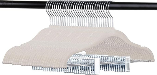 Tosnail 30 Pack Kids Velvet Hangers Children's Clothes Hangers Baby Hangers with Clips - Cream