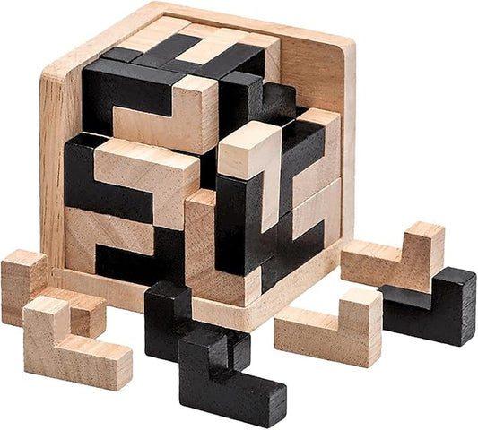 Wooden Brain Teaser Puzzle Cube Wooden Puzzles T-Shaped Jigsaw Logic Puzzle Educational Toy for Kids and Adults by AHYUAN (L Shape Black and Natural)