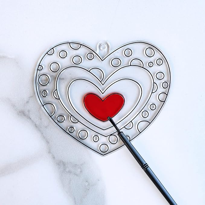 Winlyn 27 Sets Heart Suncatchers Ornaments Decoration DIY Window Paint Art Stickers Craft Kit Heart Sun Catchers for Kids Mother's Day Gift Valentine's Day Classroom Art Project Party Favors