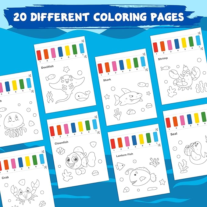 Water Coloring Books for Toddlers - Easter Basket Stuffers Watercolor Paint Book Drawing Art Paper for Kids Mess Free Craft Supplies kit Toy for Age 3 4 5 6 Valentines Birthday Gift(Sea)