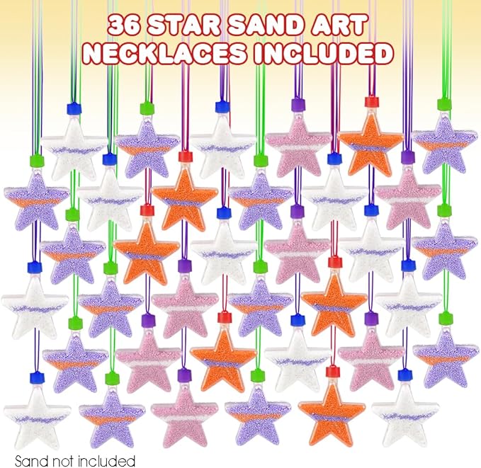 ArtCreativity Star Sand Art Bottle Necklaces (Pack of 36) Sand Art Craft Kit with Shaped Bottles, Craft Party Supplies and Party Favors for Kids - Sand Sold Separately