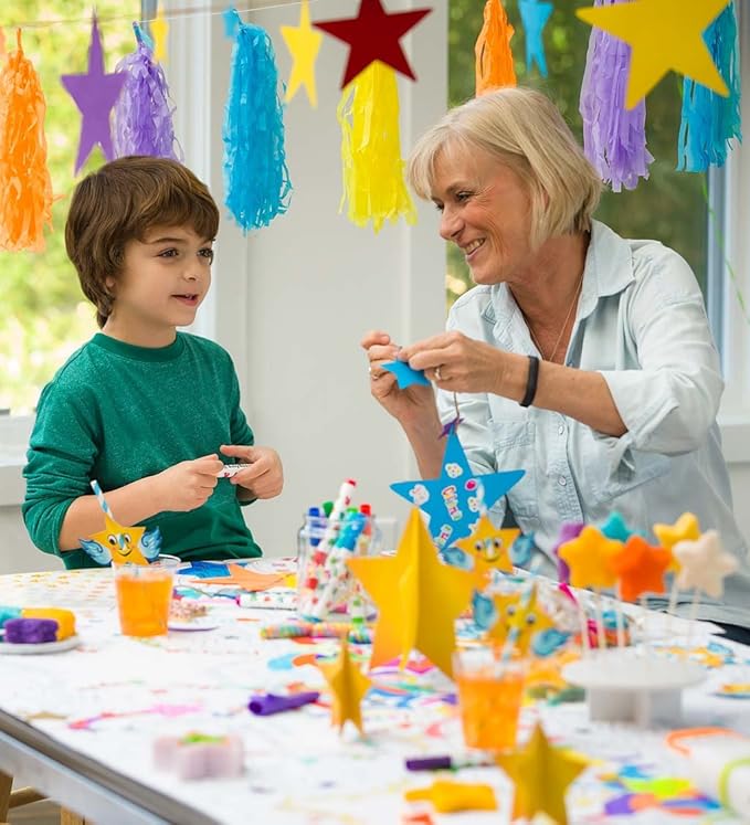 HearthSong Crafty Creations Star Bright Themed Party Supplies Decorating Kit - 241Piece - Tabletop & Hanging Decorations, Multicolor