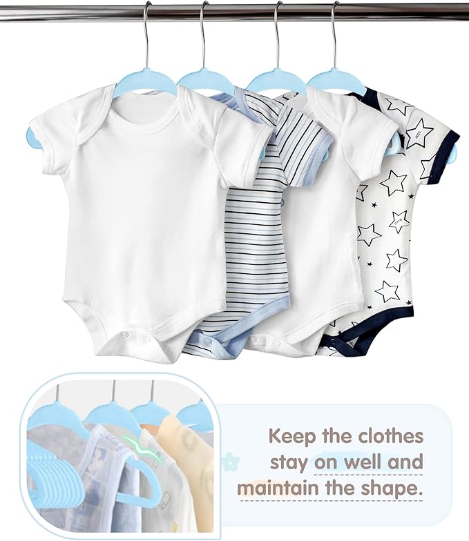 Baby Hangers, VIS'V 11 Inch Blue Velvet Kids Hangers with 6 Pcs Size Dividers Non Slip Nursery Children Closet Clothes Hangers for Infant Toddler Girls and Boys 30 Pcs
