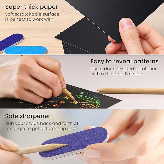 ARTEZA Scratch Paper, Set of 202 Notes, 3.5 x 3.5 Inches, 200 Holographic and 2 Gold-Foil Star Backgrounds