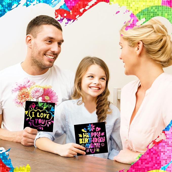 Scratch Art Mini Notes: 160 Holographic Rainbow Scratch Paper Magic Craft Card DIY Kit Supplies Party Favor Gift Toy for Kid Art Craft Bulk Set for Girl Boy Birthday Halloween Stocking Stuffer