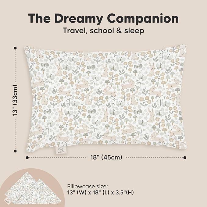 Toddler Pillow with Pillowcase - 13x18 My Little Dreamy Pillow, Organic Cotton Toddler Pillows for Sleeping, Kids Pillow, Travel Pillows, Mini Pillow, Nursery Pillow, Toddler Bed Pillow (Prairie)