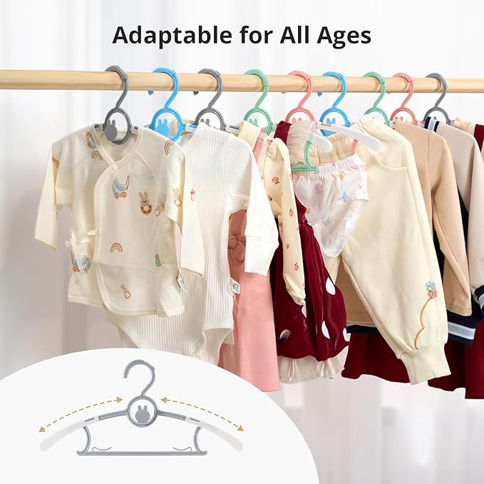 Kids Hangers, Extendable & Stackable Baby Hangers, 60PCS Mix-Colors Toddler Hangers for Baby Toddler Children Kids Teen, 11~14Inch Non-Slip Plastic Kid Hangers, Baby Clothes Hangers
