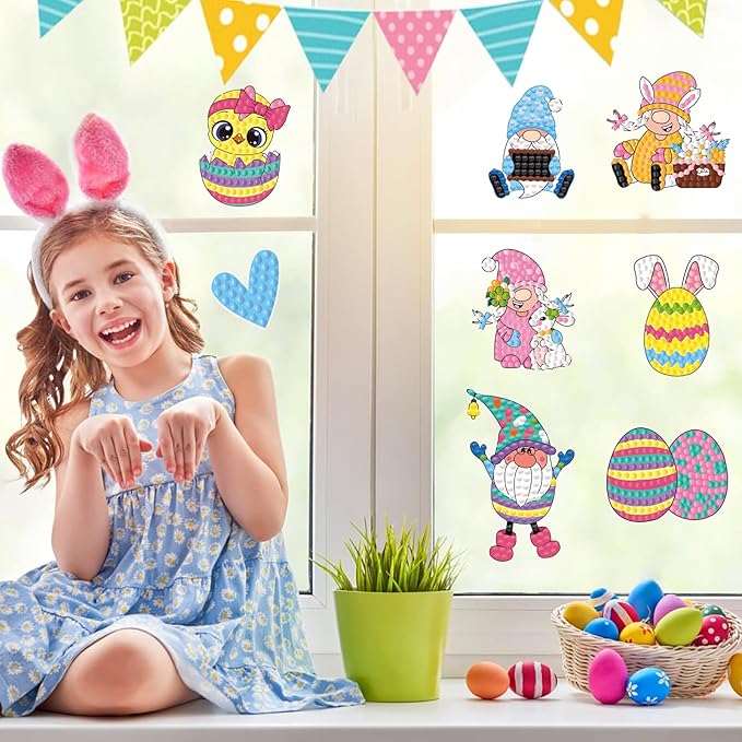 MEIEST 30 PCS Easter Gem Diamond Art Painting Stickers Kit,Mosaic Stickers by Numbers Arts and Crafts Set for Kids,Creative Handmade Easter Decorations Gift