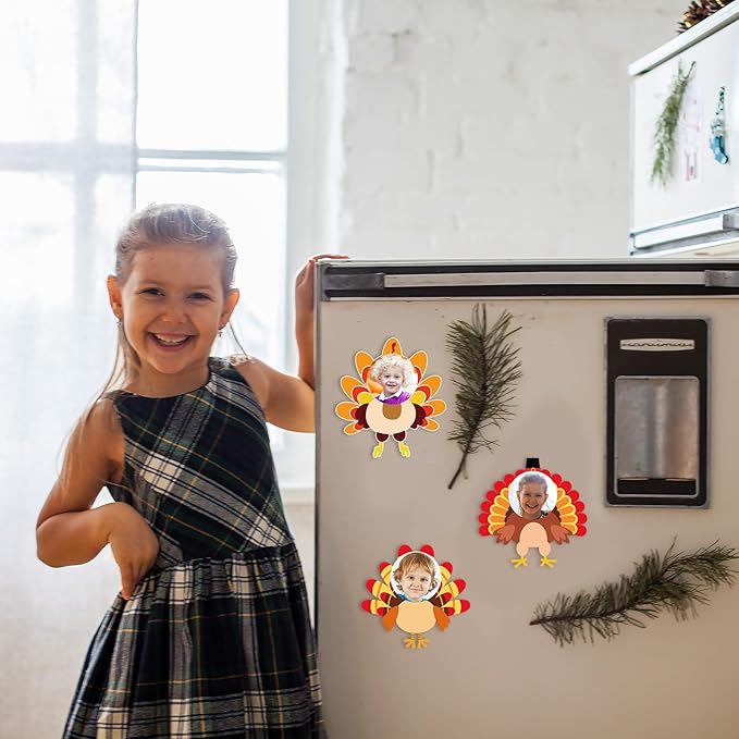 Wenqik 30 Sets Thanksgiving Turkey Picture Frame Craft Kit DIY Magnetic Thanksgiving Fall Photo Frame Craft Kits Turkey Craft for Children Toddlers Thanksgiving Fall Party Favor Home Classroom Crafts