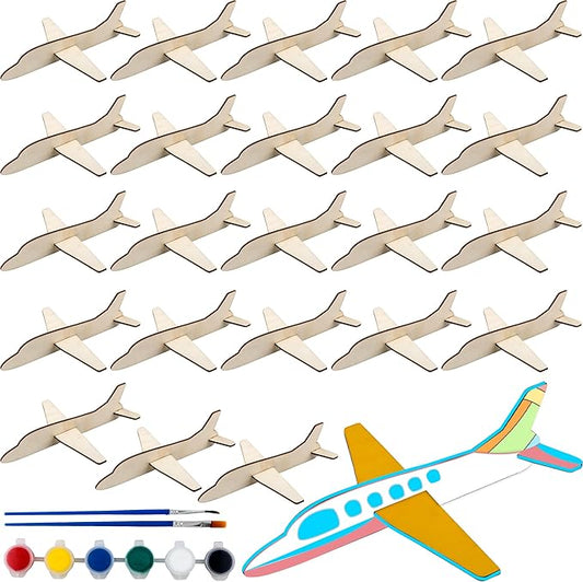 Feradny 24 Pack Wooden Airplane Toys DIY Paint Aircraft Wood Planes Handicraft Wood Airplane for Kids School Art Craft Projects Home Activity Birthday Gifts