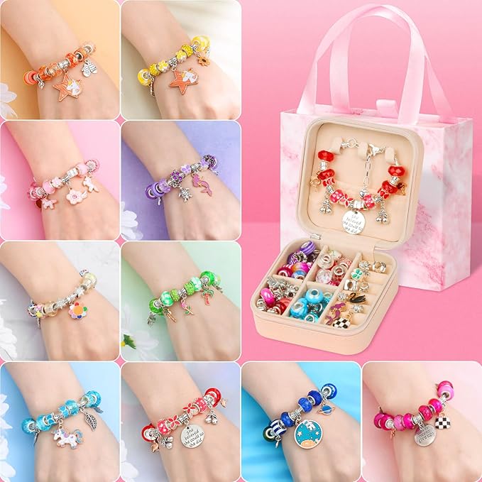 Thrilez 177Pcs Jewelry Making Kit, Charm Bracelet Making Kit, DIY Arts and Crafts Gifts with Jewelry Organizer Box for Birthday, Christmas, Necklace Making Set