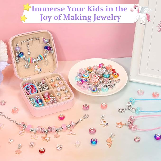 LifeisLuck Charm Jewelry Making Kit, DIY Bracelet Making for Girls, 110 Pcs Jewelry Beads for Girls Craft Gift with Jewelry Organizer Box for Girls Bracelet Maker (J)