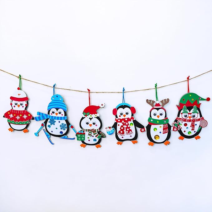 Winlyn 24 Sets Christmas Craft Kits Winter Crafts DIY Christmas Penguin Ornaments Decorations Art Sets Foam Penguin Christmas Stickers for Kids Holiday Festive Home Classroom Activities Party Favors