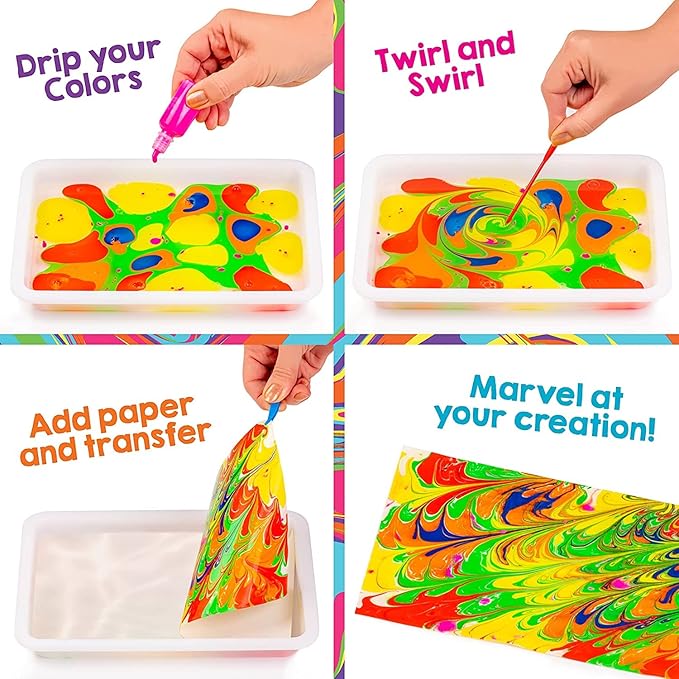 Original Stationery Rainbow Marbling Kit for Kids, to Make Marble Art and Craft Kids Will Love, Great Arts and Crafts and Rainbow Gifts for Girls
