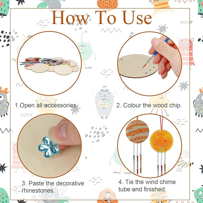 Fennoral 9 Pack Wind Chime Kit for Kids Make You Own Ball Wind Chimes DIY Paint Wooden Art and Craft for Girls Boys Ball Craft for Art Activities Brthday Party Supplies