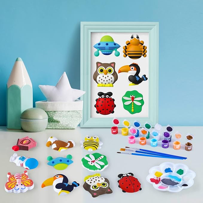 VCENT TOY Kids Arts and Crafts Set Painting Kit, STEAM Creative Activity DIY Toys for Boys Girls Toddlers, Ceramics Plaster Painting Insects Birds Space Figurines