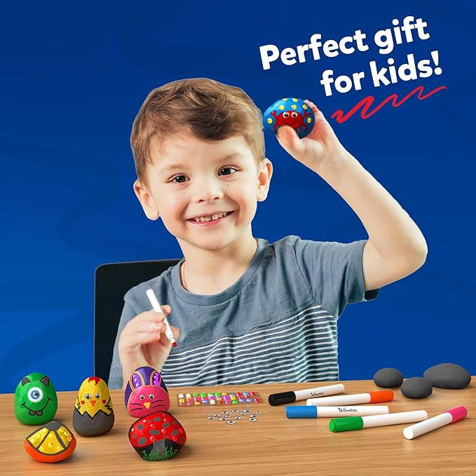 Skillmatics Rock Painting Kit - Mess-Free Art & Craft Activity for Girls & Boys, Craft Kits & Supplies, DIY Creative Activity, Gifts for Kids Ages 4, 5, 6, 7, 8, 9, 10, 11,12
