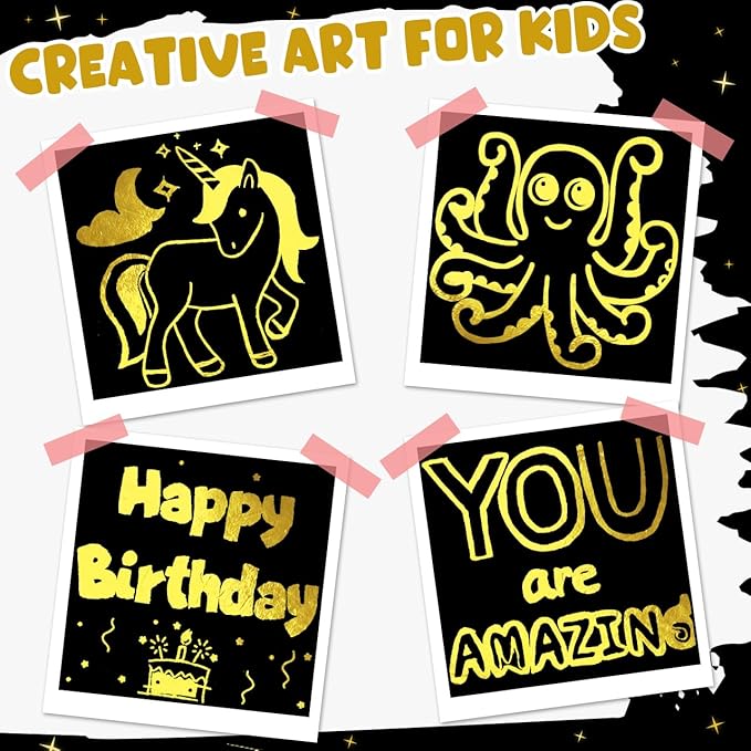 ZMLM Rainbow Scratch Paper Art Mini Notes Easter Basket Stuffers for Kids Teens Gifts Ages 4-8 Bulk Craft Supplies for Girls Boys Birthday Classroom Party Games Toy Stocking Stuffers(Gold)