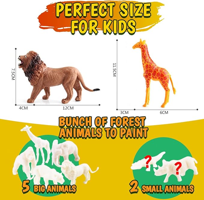 FUNZBO Safari Animals Figures Paint Set for Kids, Arts and Crafts Supplies Painting Kit for Kids Ages 4-8, Zoo Jungle Animals Figurines Toy & Playsets for Toddlers 1-3 Boys Girls Easter Birthday Gift