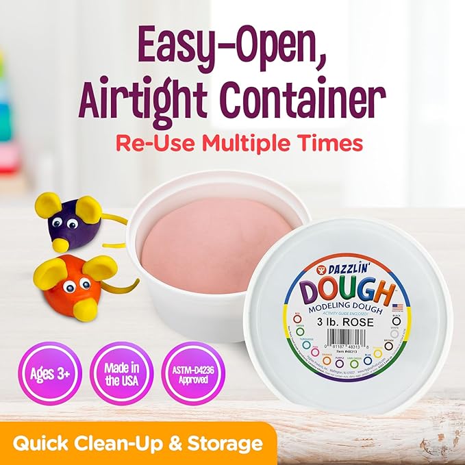 Hygloss Play Modeling Dough - Rose Dough Unscented - Safe & Non-Toxic for Kids Arts & Crafts - Party Favors - Classroom Supplies - 3lb