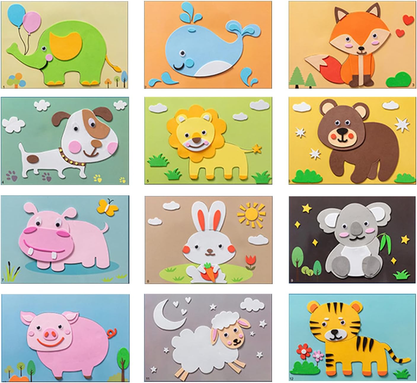 Lovyan 3D EVA Foam Stickers for Toddlers 12PCS Sticky Foam DIY Craft Preschool Art Class Drawing Sticker Puzzle Art Kit for Kids Boys Girls (Animals)