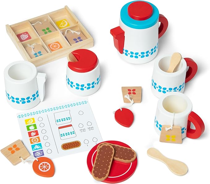 Melissa & Doug 20-Piece Steep and Serve Wooden Tea Set - Play Food and Kitchen Accessories Play Tea Set, Pretend Toy For Kids Ages 3+