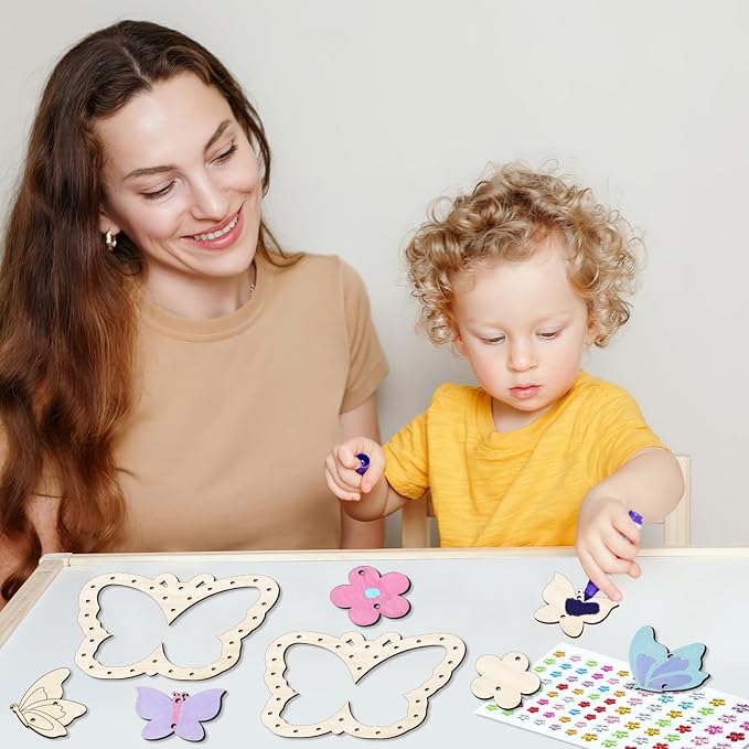 TREACLUB 8Pack Butterfly Dream Catcher Craft Kit for Kids, Unfinished Wooden Butterflies Wood for Painting, Butterfly Shaped Dream Catcher Craft for Home Classroom Brithday Spring Summer Art Activity