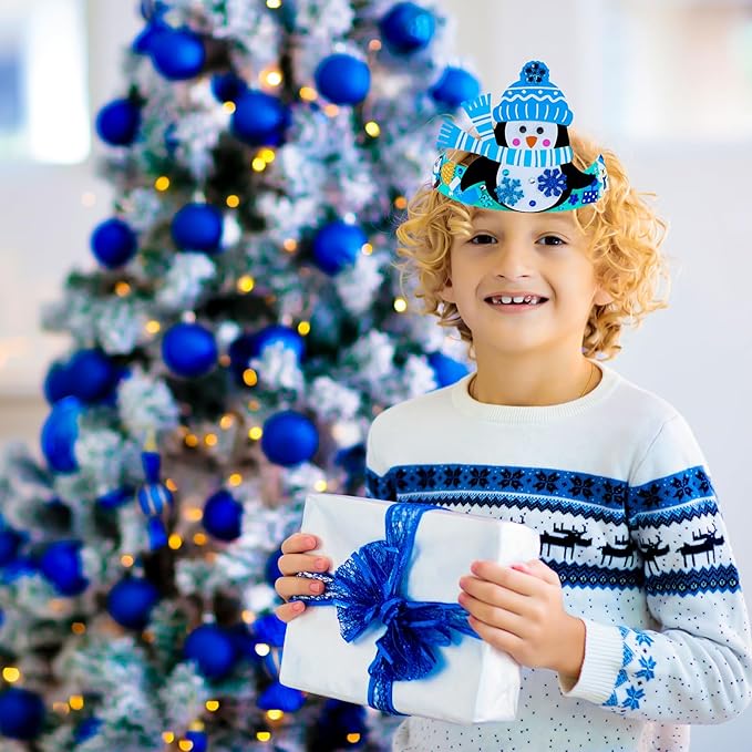 Winlyn 24 Sets Winter Craft Kits Christmas Crafts DIY Winter Holiday Headbands Craft Kits Snowflake Snowman Penguin Foam Stickers Winter Arts and Crafts for Kids Classroom Art Activities Party Favors