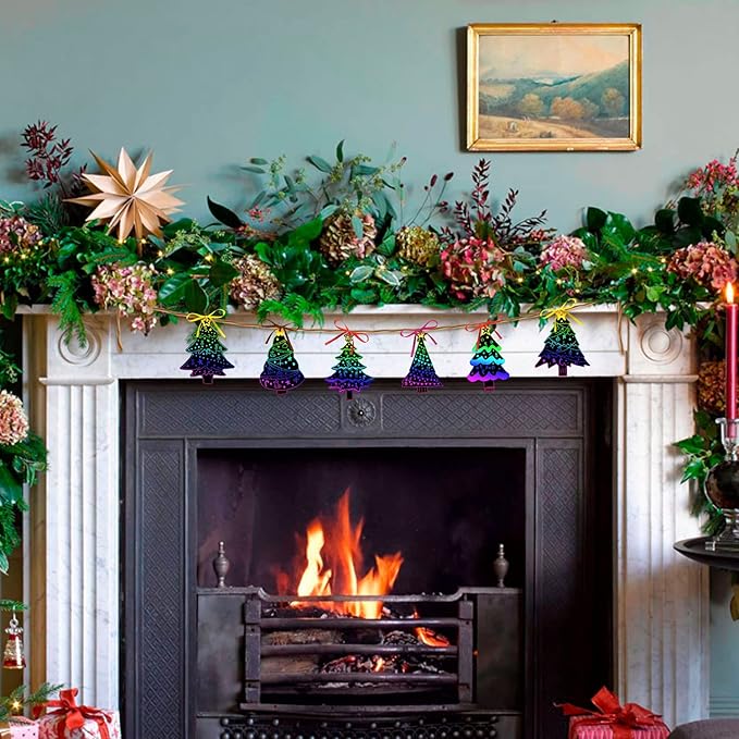 96Pcs Christmas Tree Scratch Paper Rainbow Color Scratch Ornaments Christmas Decorations Hanging Craft Art Kits with Wooden Stick and Ribbon for Kids Christmas Winter Party Favors