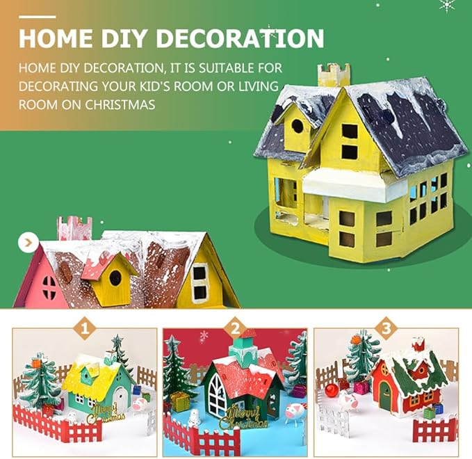 NUOBESTY 5PCS Unfinished Christmas House with Paint Set Art and Craft House for Kids DIY Crafts Woodworking Building Project for Children to Build& Paint