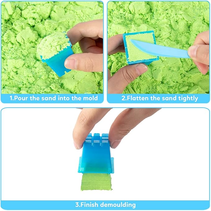 ThinkMax Sand Kit for Kids, 3lbs Sand, 6 Mini Construction Trucks, Construction Toys and Signs, Castle Sand Molds Tools, Foldable Box and Storage Bin Tote, 43PCS Sand Set for Boys Grils