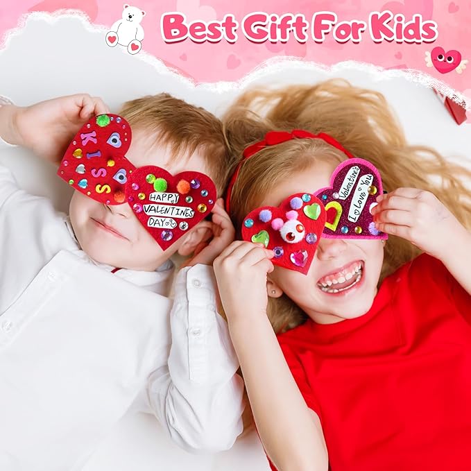 RMJOY Valentines Day Craft Gift Set: DIY Colorful Foam Heart Art Craft Ornament Toy Kit with Pom-poms Googly Eyes Gem Sticker for Kid Classroom Home Activity Party Favor Wedding Birthday Decoration