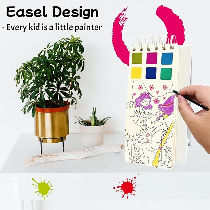 Riomhorry Water Coloring Books for Toddlers, Water Painting Easel Books with Brush for Kids Ages 2-4, 4-8, Watercolor Book to Toddler Painting Activities, Garden Princess