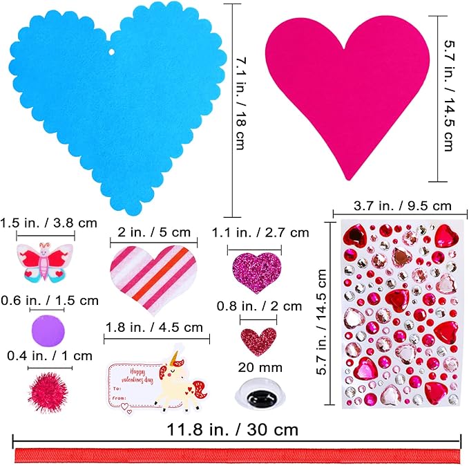 Winlyn 24 Sets Valentine's Day Heart Ornaments Decorations DIY Felt Heart Valentine Craft Kits Assorted Felt Heart Stickers Googly Eyes for Kids Valentine Gift Exchange Classroom Activity Art Project