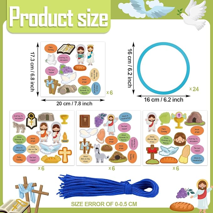 Crtiin 24 Pcs Religious Easter Wreath Craft Kit Christian Easter Crafts for Kids Make Your Own Religious Easter Craft for Kids Easter Home Activities Sunday School Supplies Basket Stuffers Gifts
