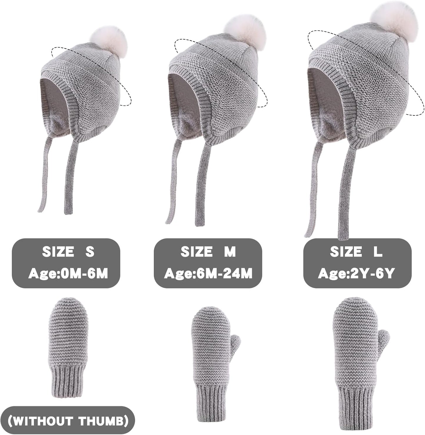 Basic Winter Baby Beanie Gloves Boys Girls Knitted Hat Pompom Kids Earflap Hats Warm Infant Toddler Beanie Mittens Set