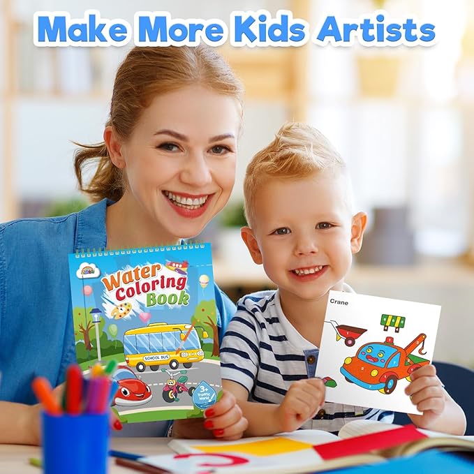 ZMLM Paint with Water Books for Kids - Easter Basket Stuffers Mess Free Coloring Activity for Toddlers - Arts & Crafts Gifts Toys for Valentines Birthday Christmas Boy Girls Ages 4 5 6 7 8(Traffic)