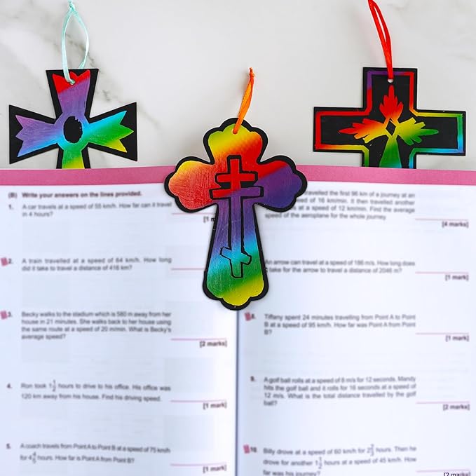 Winlyn 72 Sets 6 Styles Magic Color Scratch Cross Ornaments Craft Kits Rainbow Scratch Art Sets Scratch Paper Crosses with Scratching Tools for Kids Classroom VBS Sunday School Religious Activities