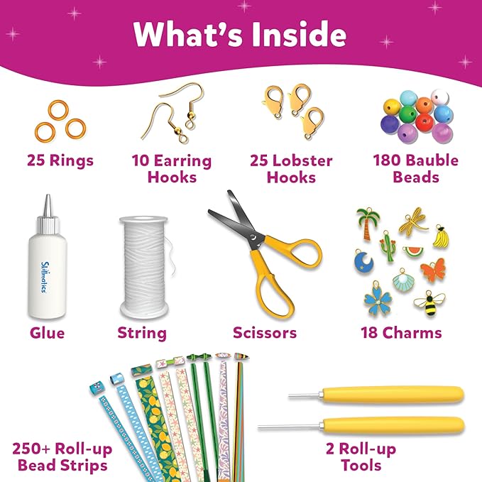 Skillmatics Craft Activity - Roll-up Beads Tropical Paradise DIY Kit, 500+ Charms & Beads, Jewelry Making Kit, Create 40+ Accessories, Gifts for Kids Ages 6, 7, 8, 9, 10, 11, 12, 13